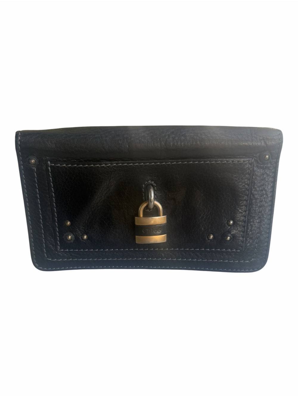 CHLOÉ Paddington Black Leather Continental Wallet w/ Original Padlock & Key Y2K